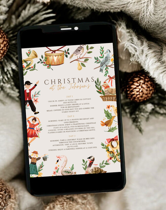 printable itinerary card with a Christmas border