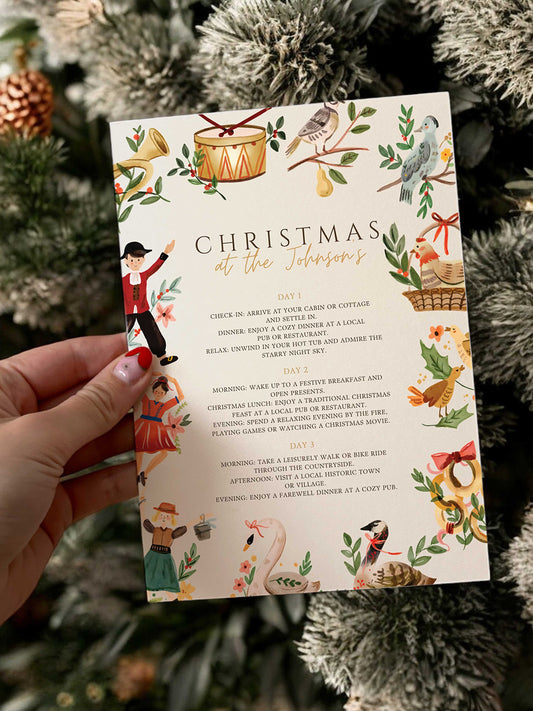 12 day of christmas itinerary with christmas character border