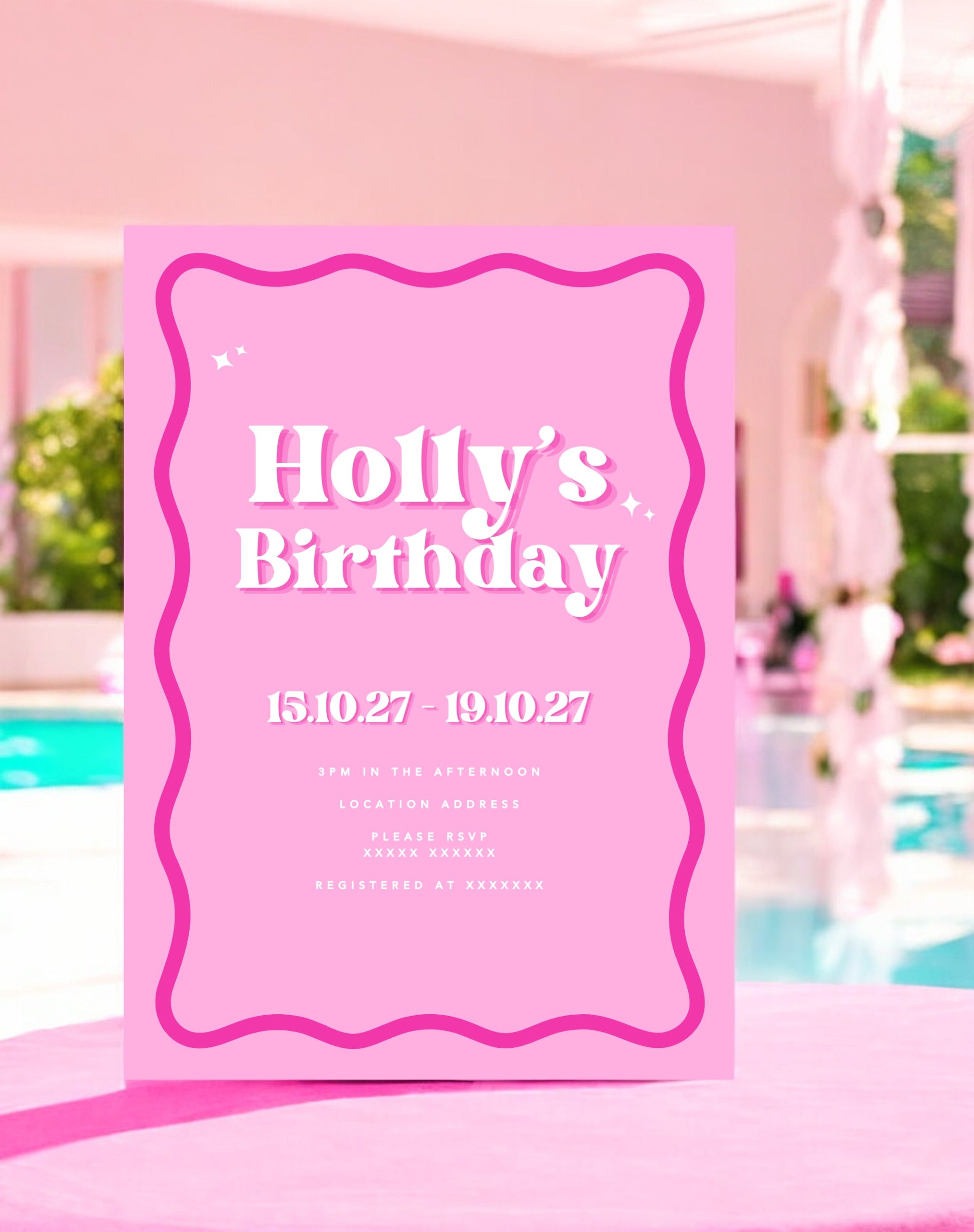 Holly Wavy Pink Birthday Itinerary & Invitation - Ivy and Gold Wedding Stationery