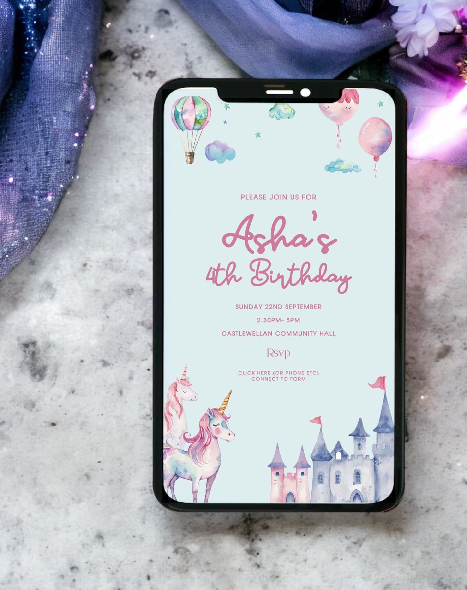 Asha Unicorn Birthday Invitation - Ivy and Gold Wedding Stationery