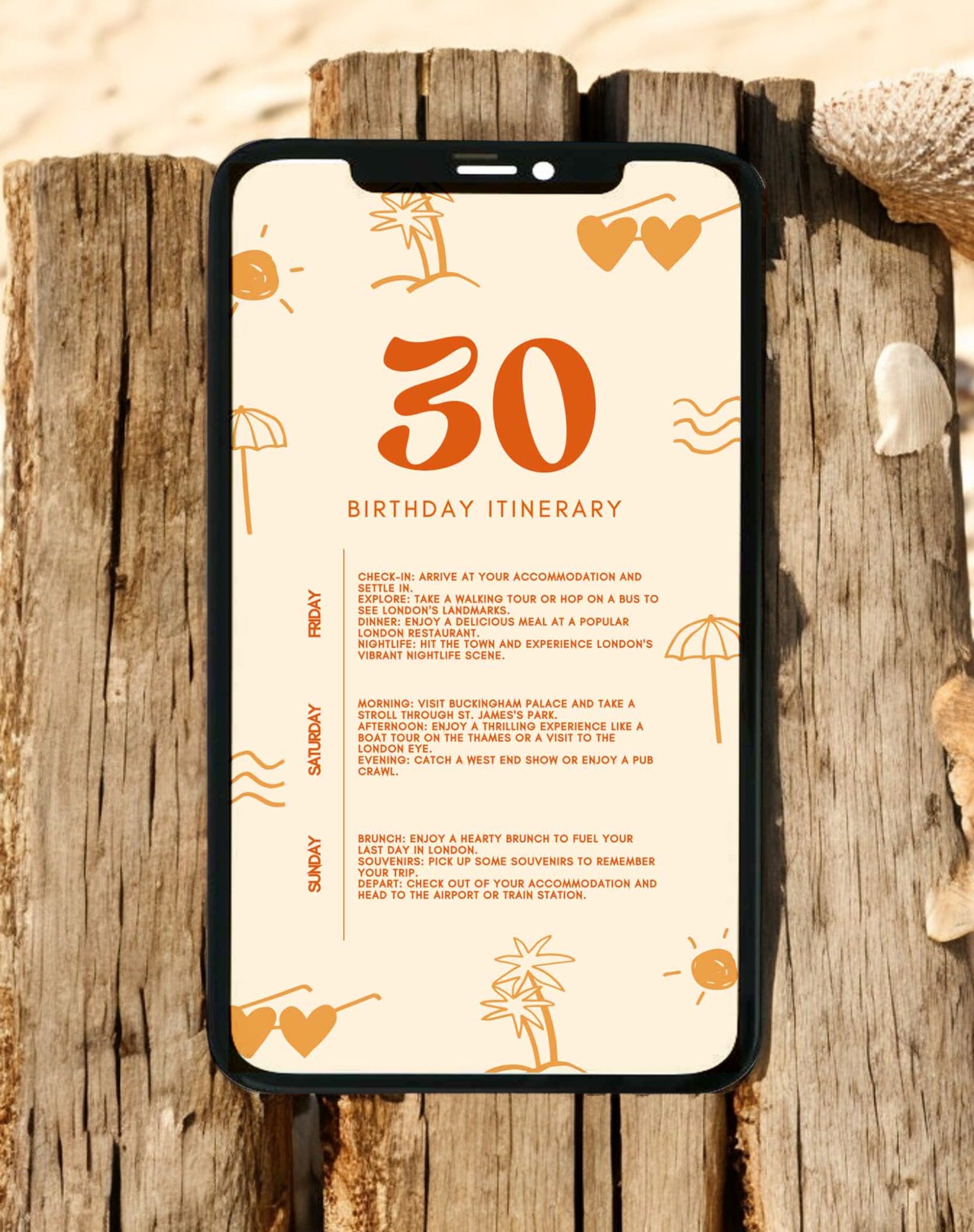 Avery Beach Birthday Itinerary & Invitation - Ivy and Gold Wedding Stationery