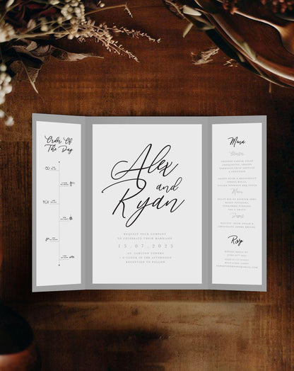 Alex | Minimal Gatefold Invitation - Ivy and Gold Wedding Stationery