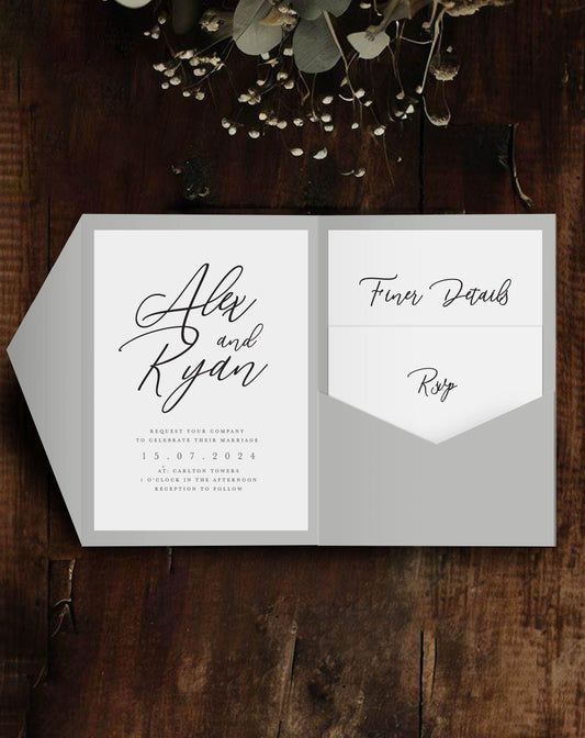 Alex | Minimal Pocketfold Invitation - Ivy and Gold Wedding Stationery