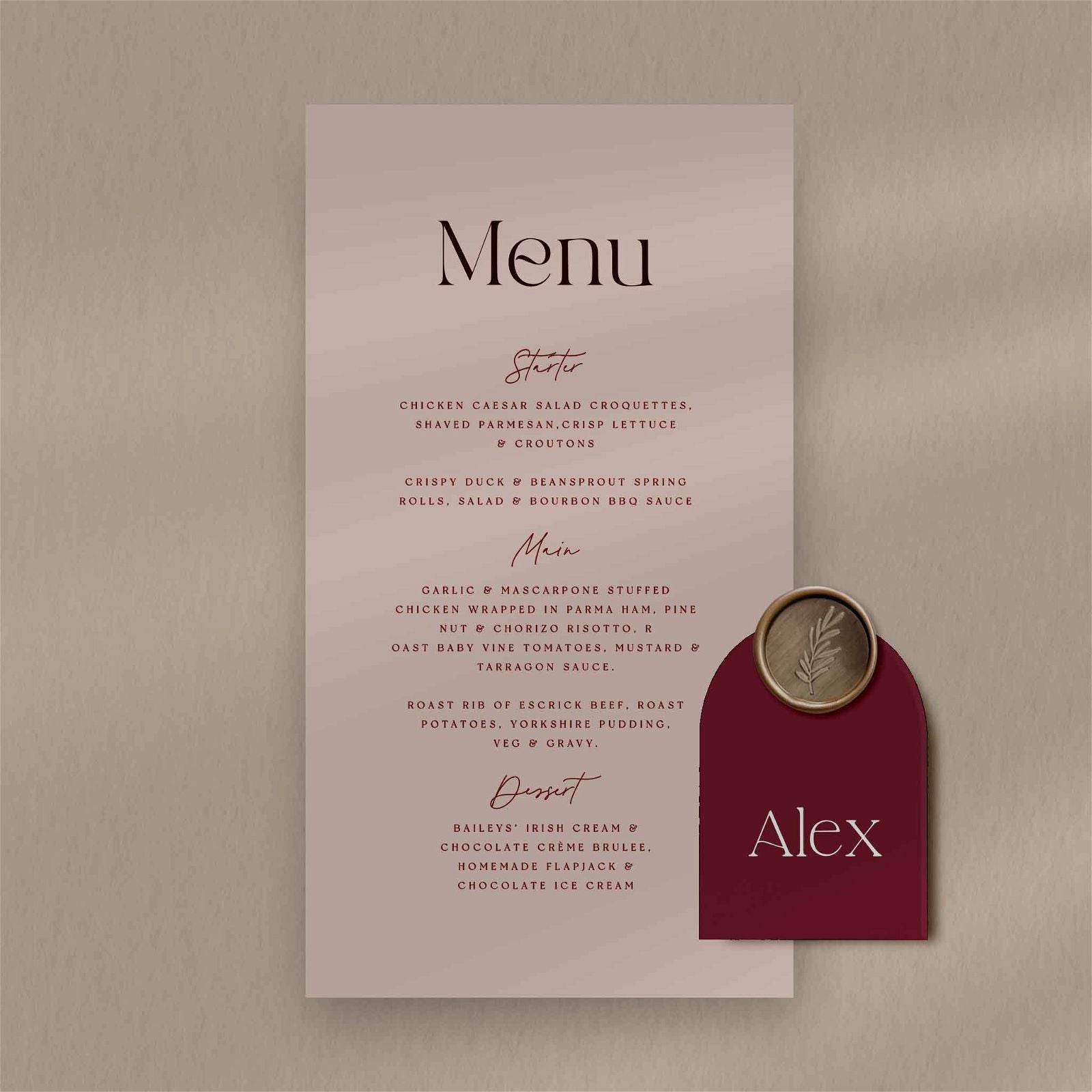 Alex Menu - Ivy and Gold Wedding Stationery