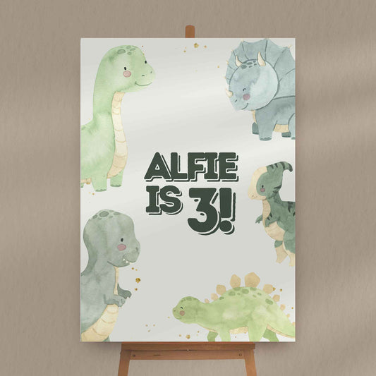 Alfie Dinosaur Birthday Sign