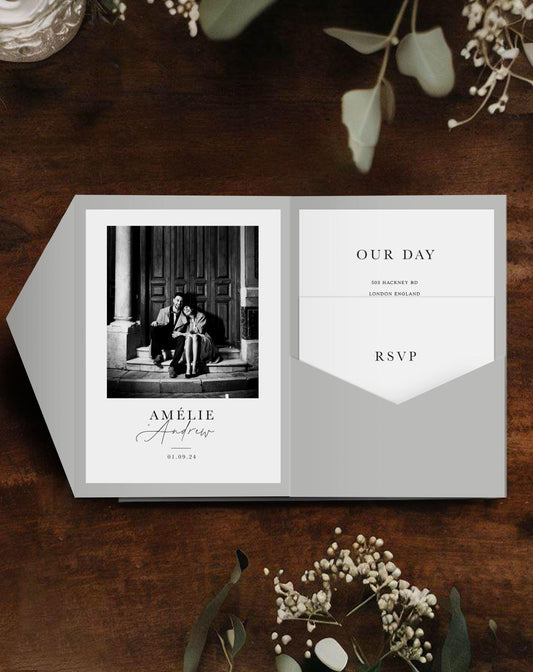 Amelie | Photo Pocketfold Invitation - Ivy and Gold Wedding Stationery