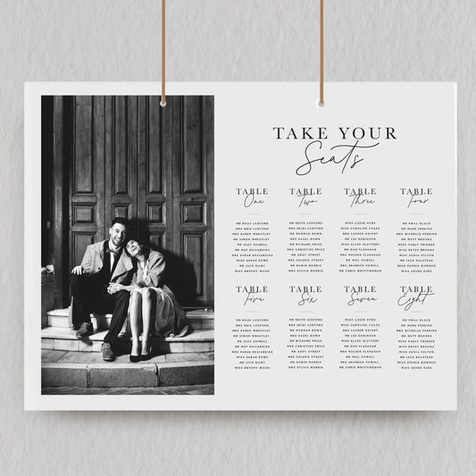 White Table Plan WIth Black And White Photo