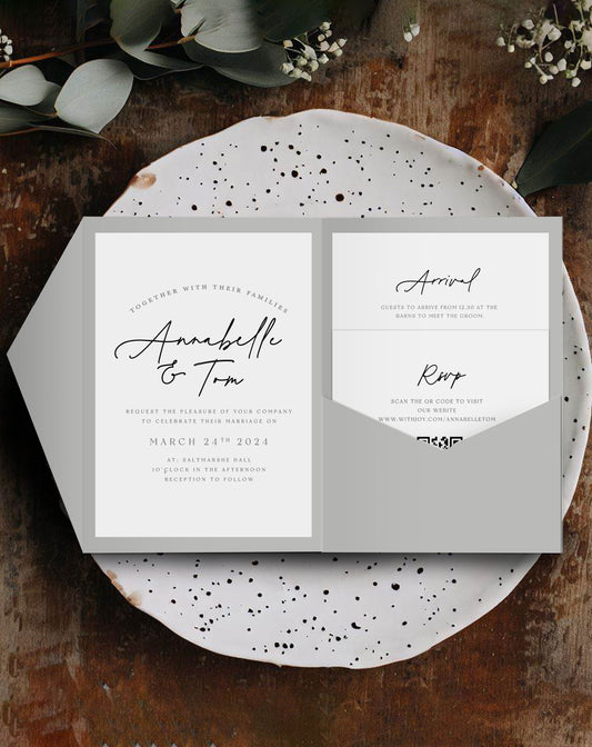 Annabelle | Modern Pocketfold Invitation - Ivy and Gold Wedding Stationery