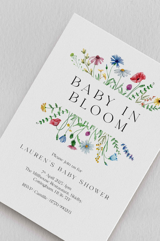 Baby In Bloom Baby Shower Invitation - Ivy and Gold Wedding Stationery