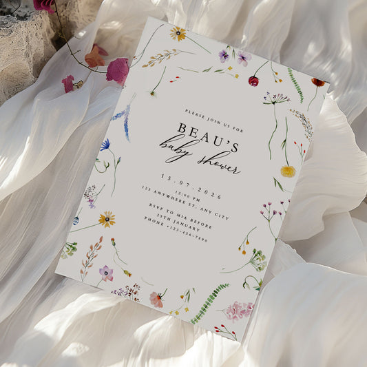 Beau WIldflower Baby Shower Invitation & Digital Template Bundle