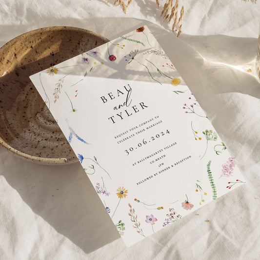 Beau Rustic Wildflower Wedding Invitations