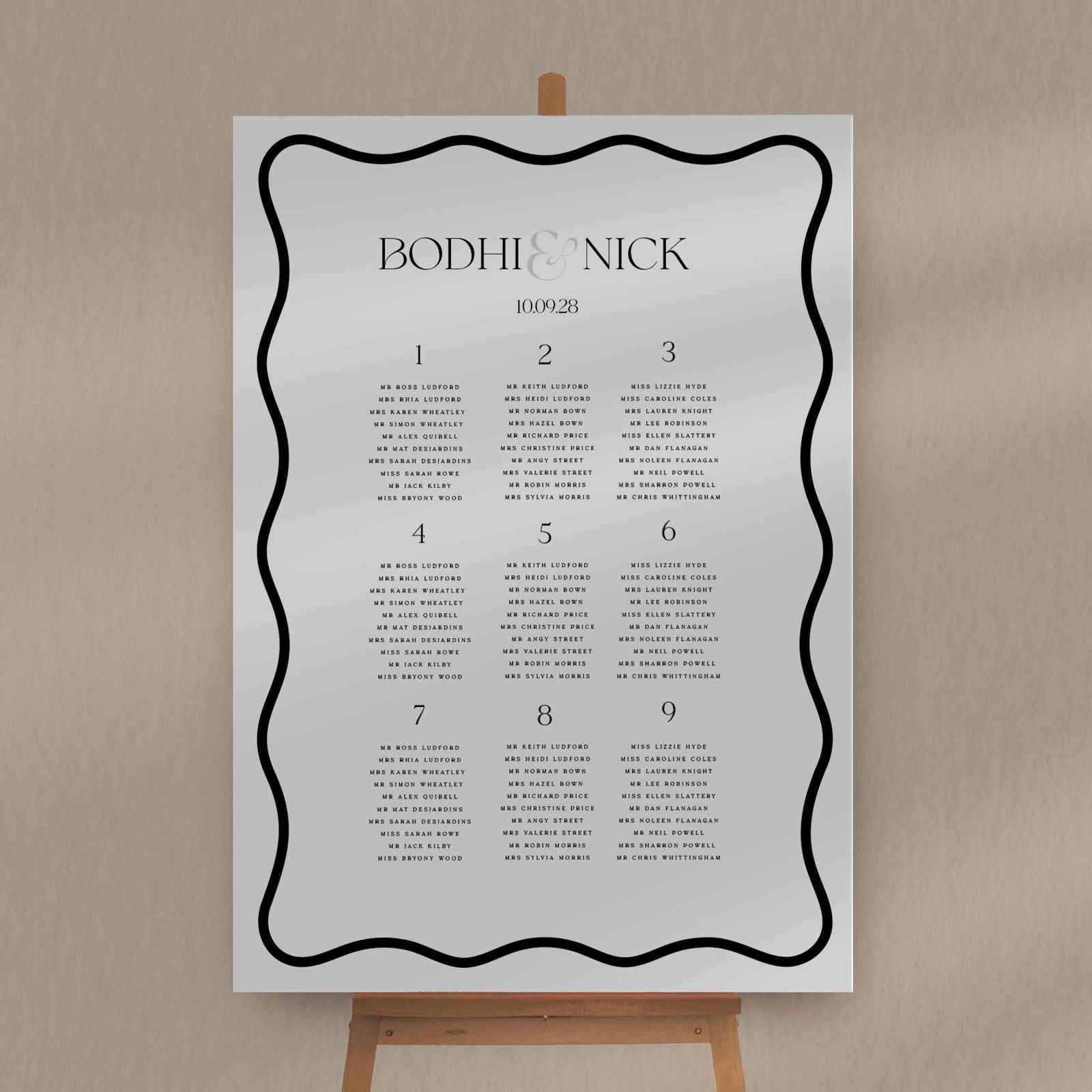 Bodhi | Wavy Seating Plan - Ivy and Gold Wedding Stationery