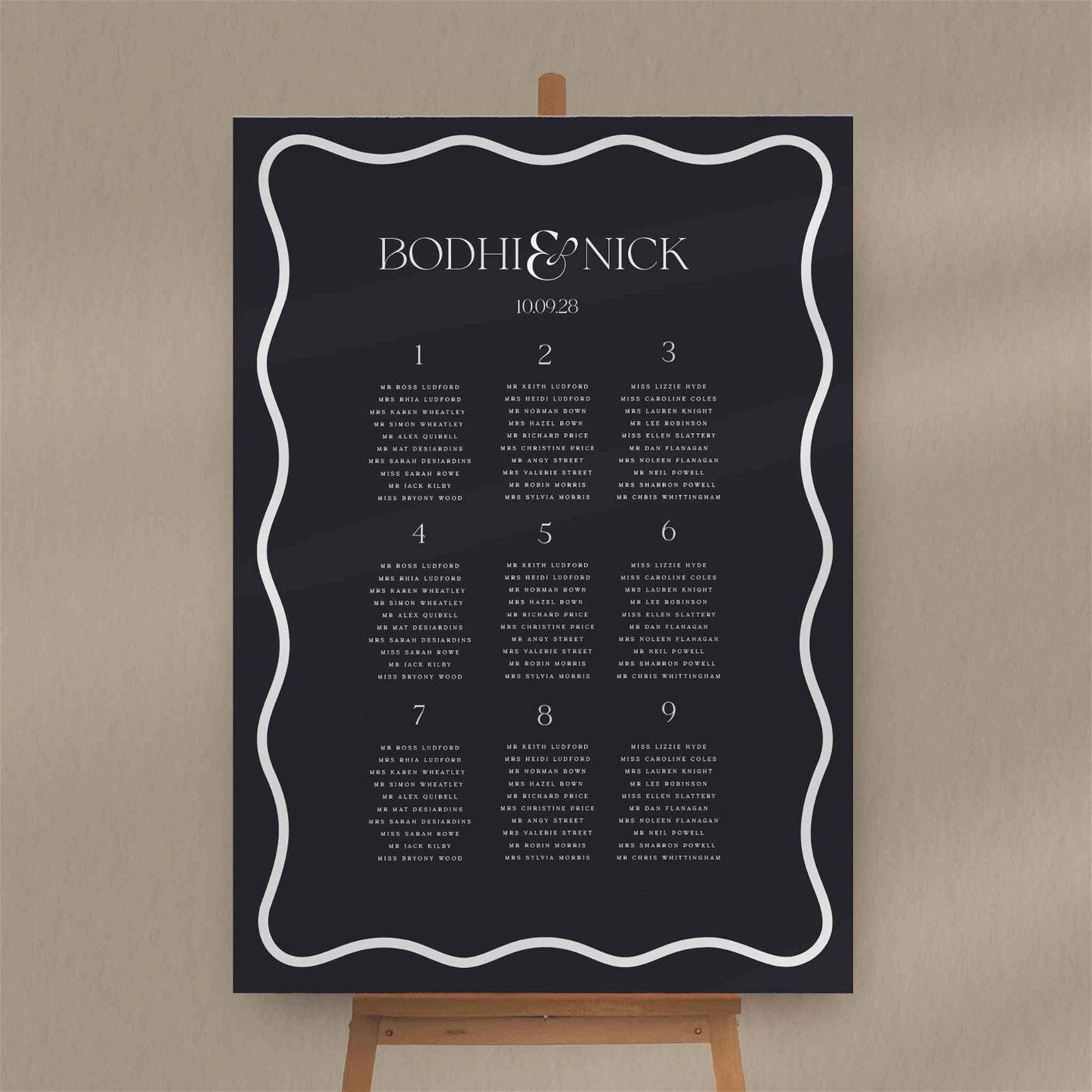 Bodhi | Wavy Seating Plan - Ivy and Gold Wedding Stationery