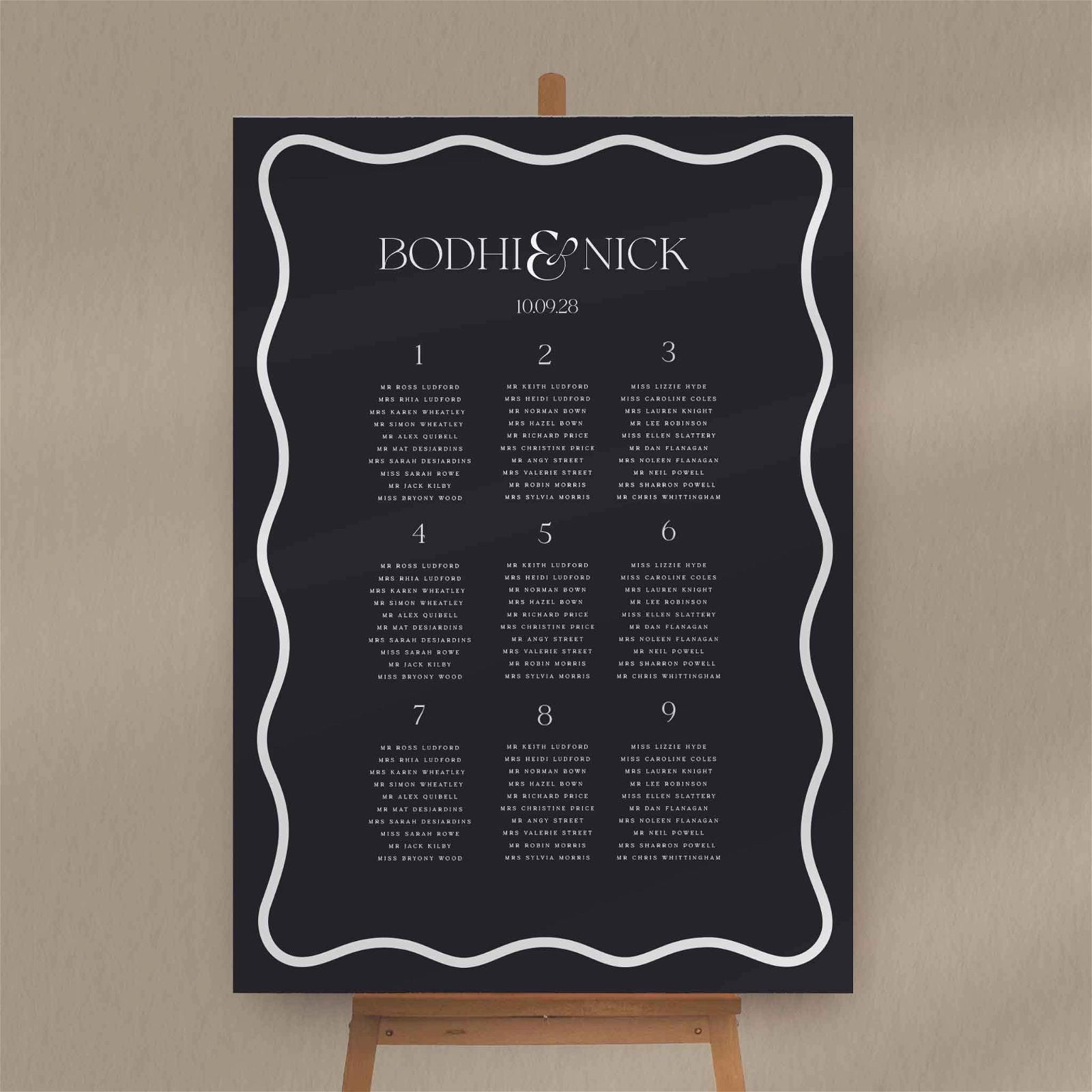 Bodhi | Wavy Seating Plan - Ivy and Gold Wedding Stationery