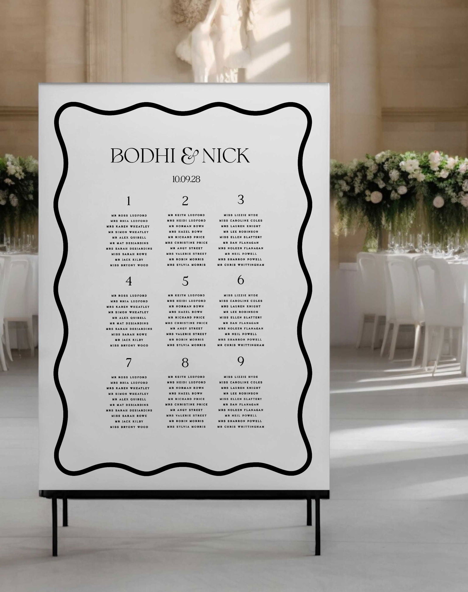 Bodhi | Wavy Seating Plan - Ivy and Gold Wedding Stationery