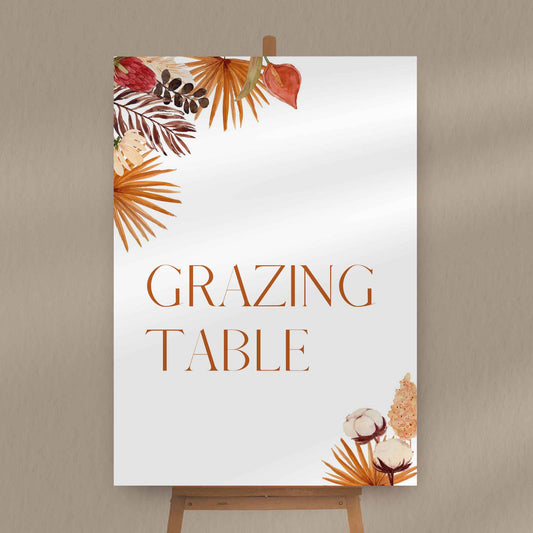 Pampas Grass Grazing Table Venue Sign