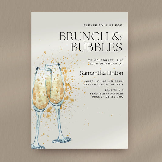Brunch & Bubbles Birthday Party Invitation