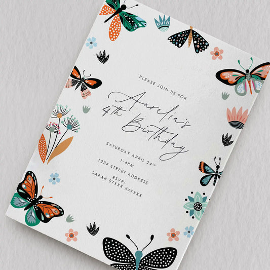Butterfly Children's Birthday Party Invitation