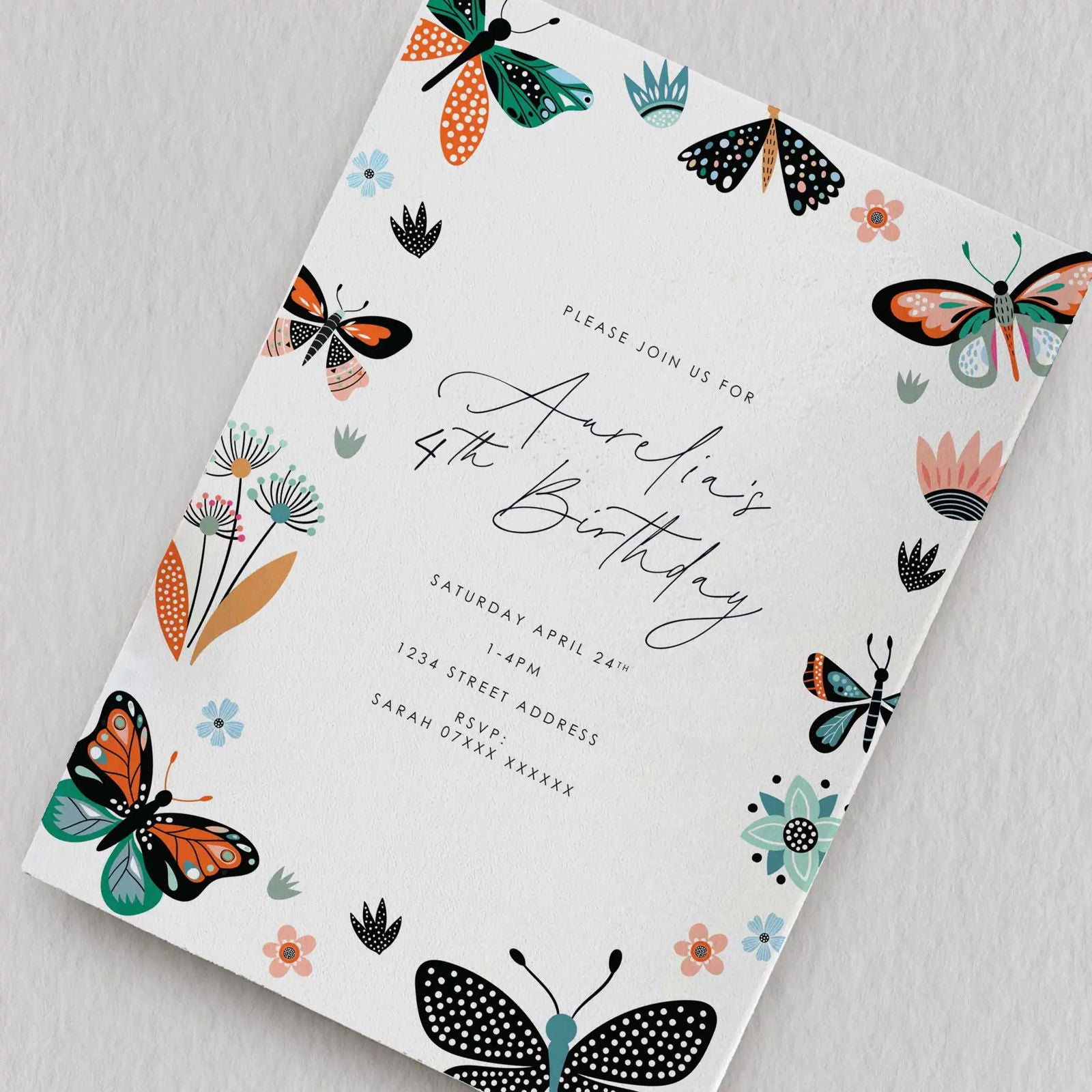 Butterfly Birthday Invitation - Ivy and Gold Wedding Stationery
