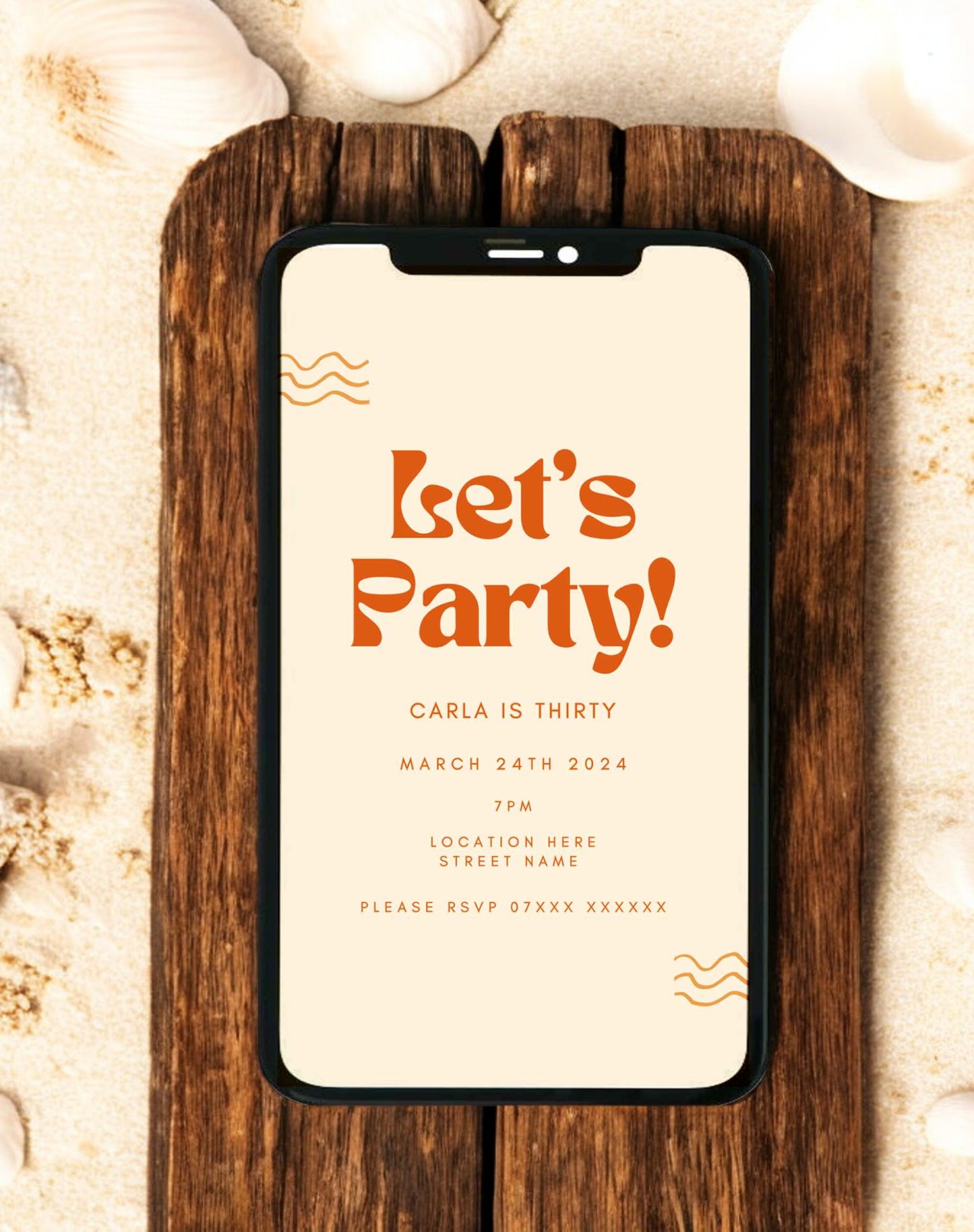 Carla Waves Birthday Invitation - Ivy and Gold Wedding Stationery