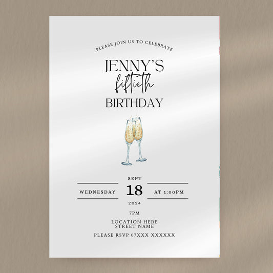 Champagne Glasses Birthday Party Invitation