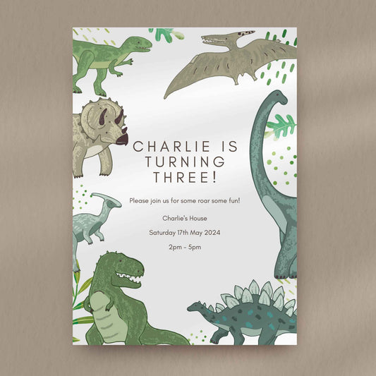 Charlie Dinosaur Birthday Party Invitation