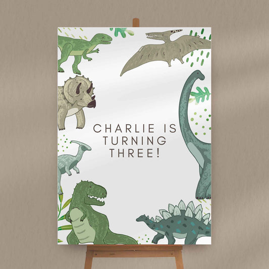 Charlie Dinosaur Birthday Sign