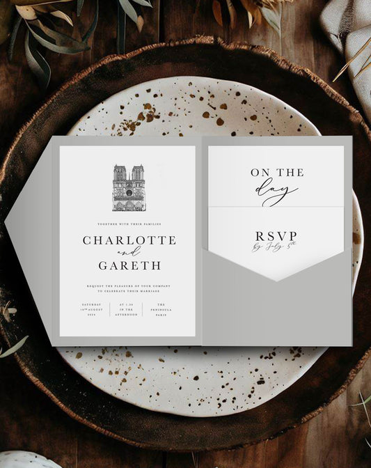 Charlotte | Venue Illustration Pocketfold Invitation - Ivy and Gold Wedding Stationery