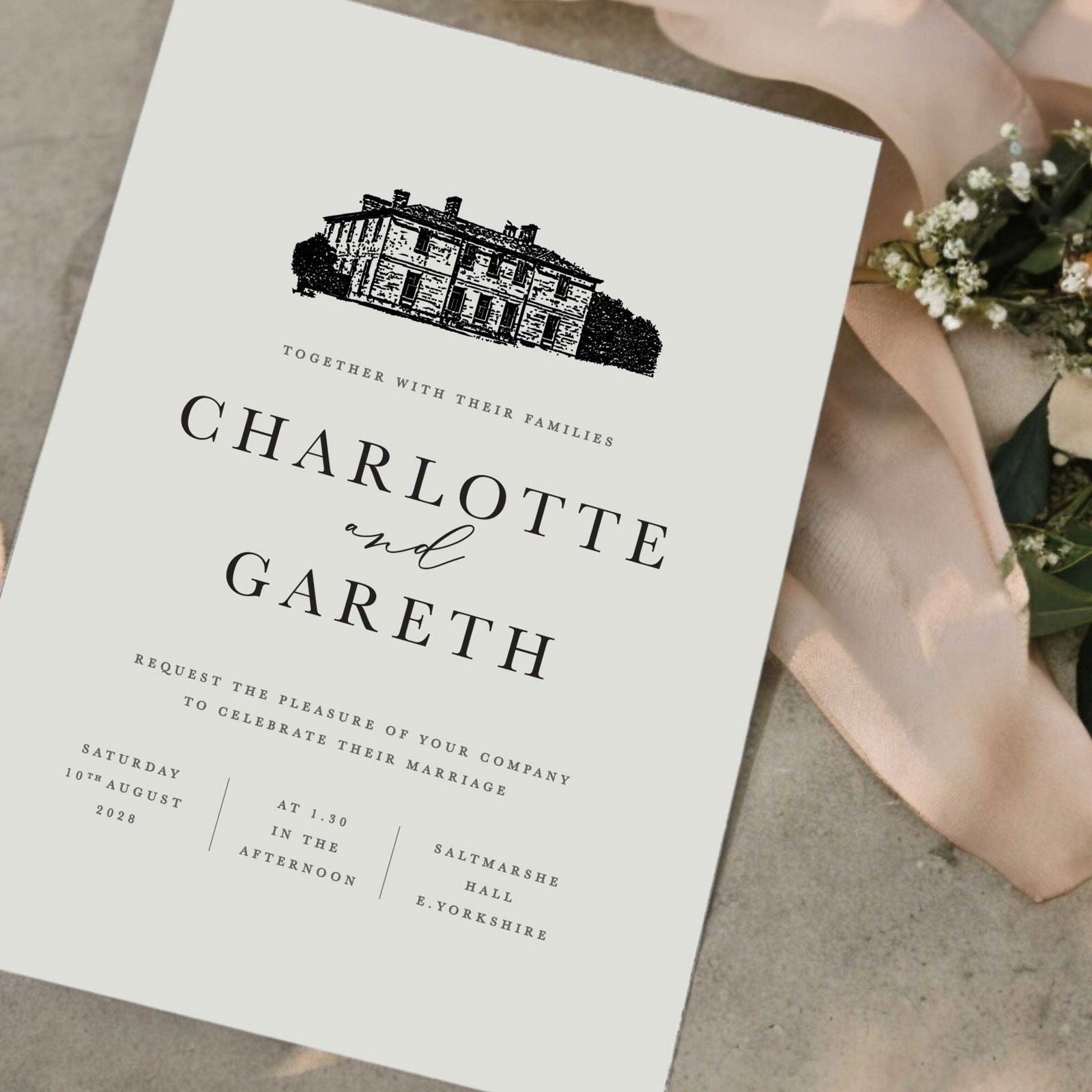 Charlotte | Venue Illustration Wedding Invitation - Ivy and Gold Wedding Stationery
