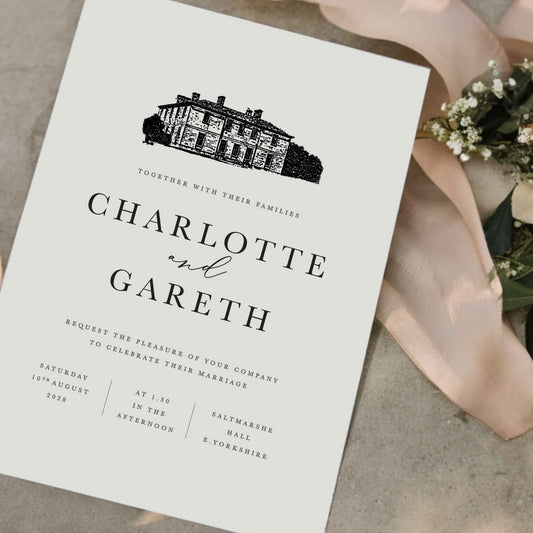 Charlotte | Venue Illustration Wedding Invitation - Ivy and Gold Wedding Stationery