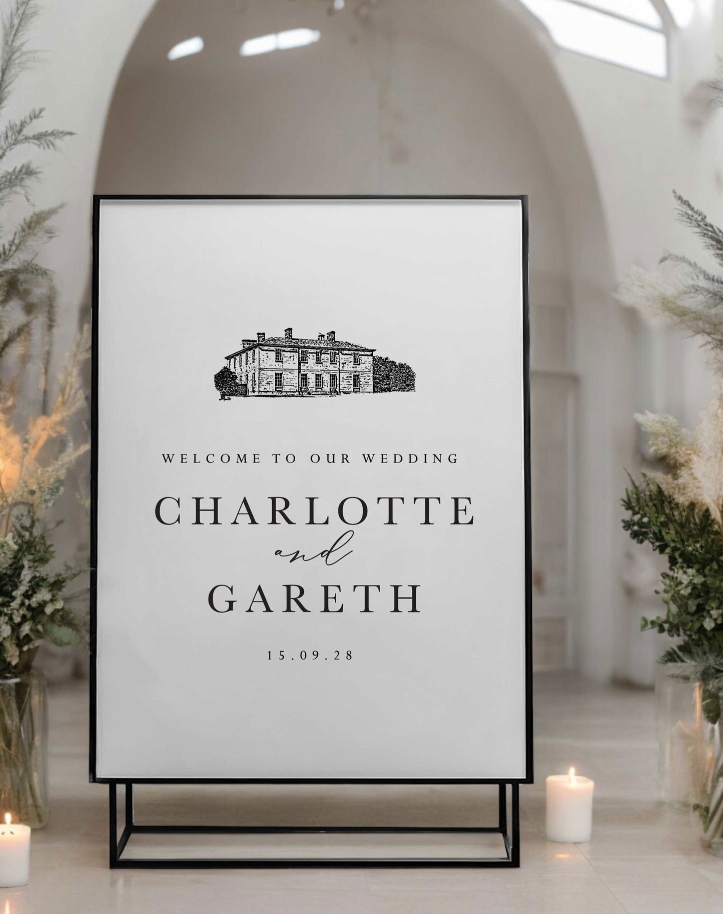 Charlotte | Venue Illustration Welcome Sign - Ivy and Gold Wedding Stationery