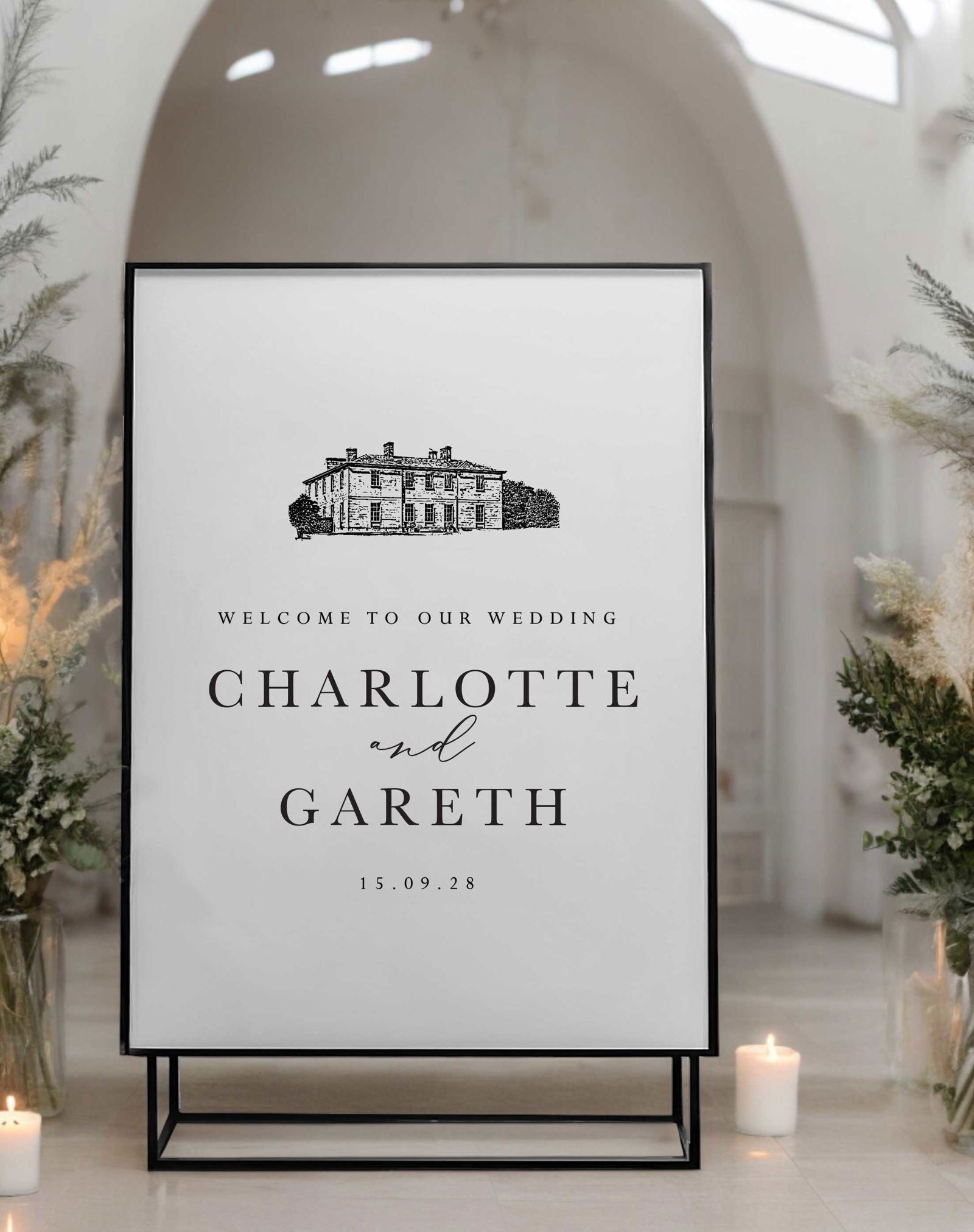 Charlotte | Venue Illustration Welcome Sign - Ivy and Gold Wedding Stationery