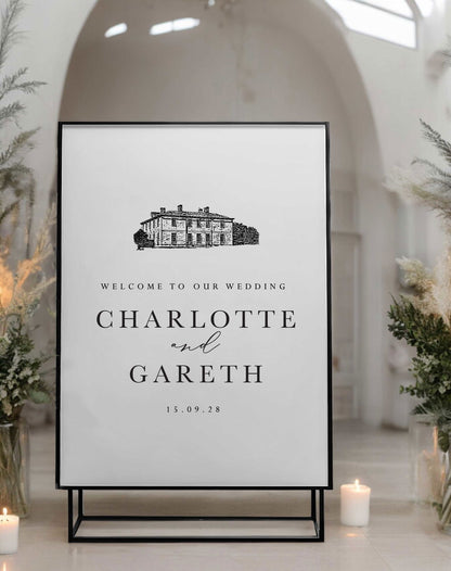Charlotte | Venue Illustration Welcome Sign - Ivy and Gold Wedding Stationery