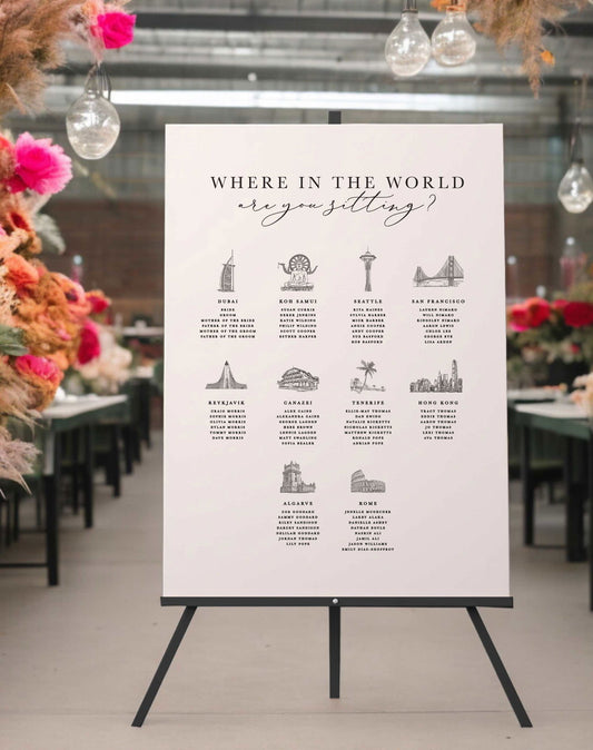 Charlotte | Where In The World Seating Plan - Ivy and Gold Wedding Stationery