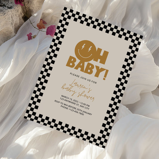 Checked Baby Shower Invitation & Digital Template Bundle