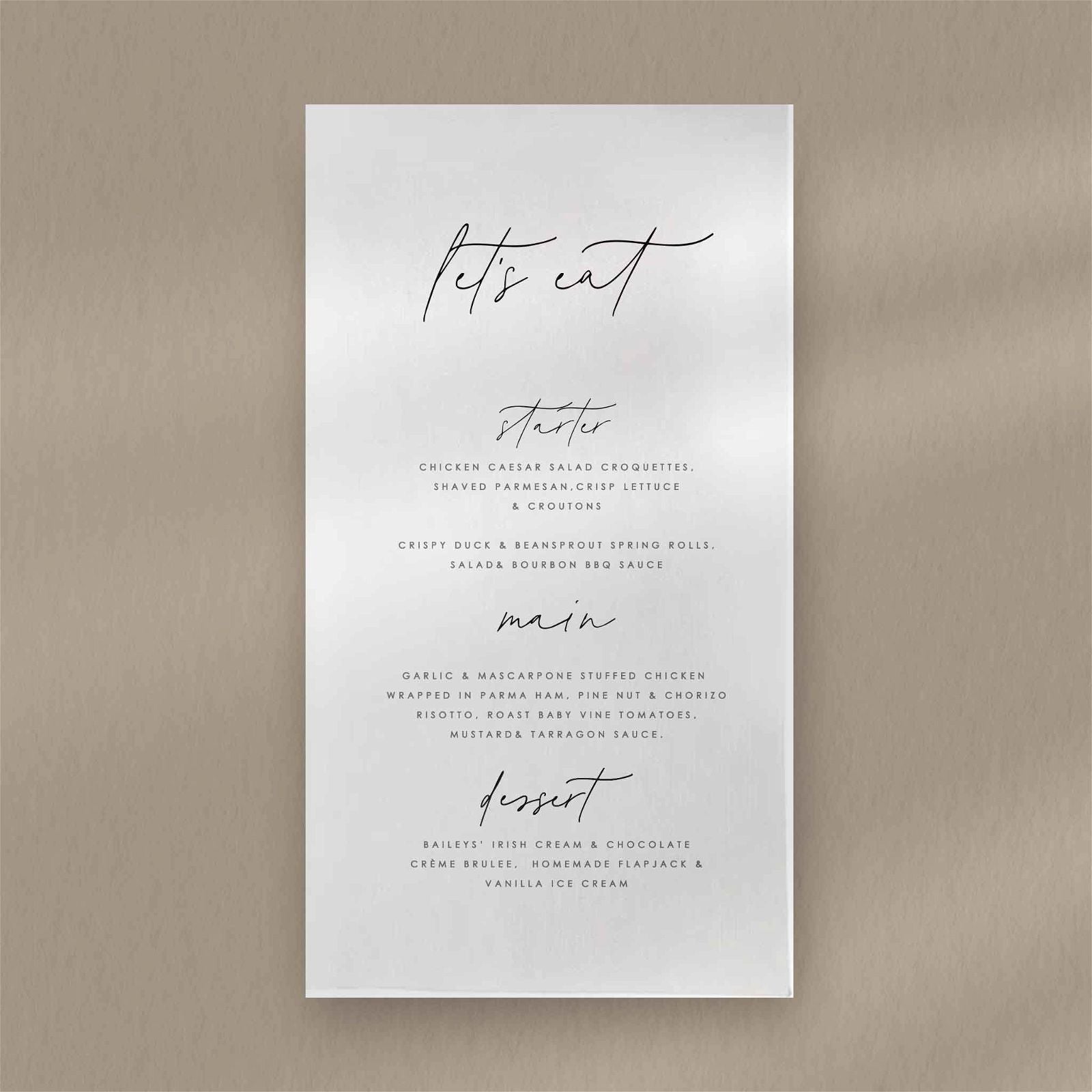 Chloe Menu - Ivy and Gold Wedding Stationery