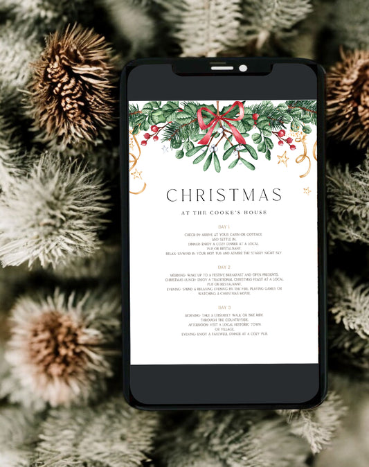 Christmas itinerary template for mobile with a garland design at the top