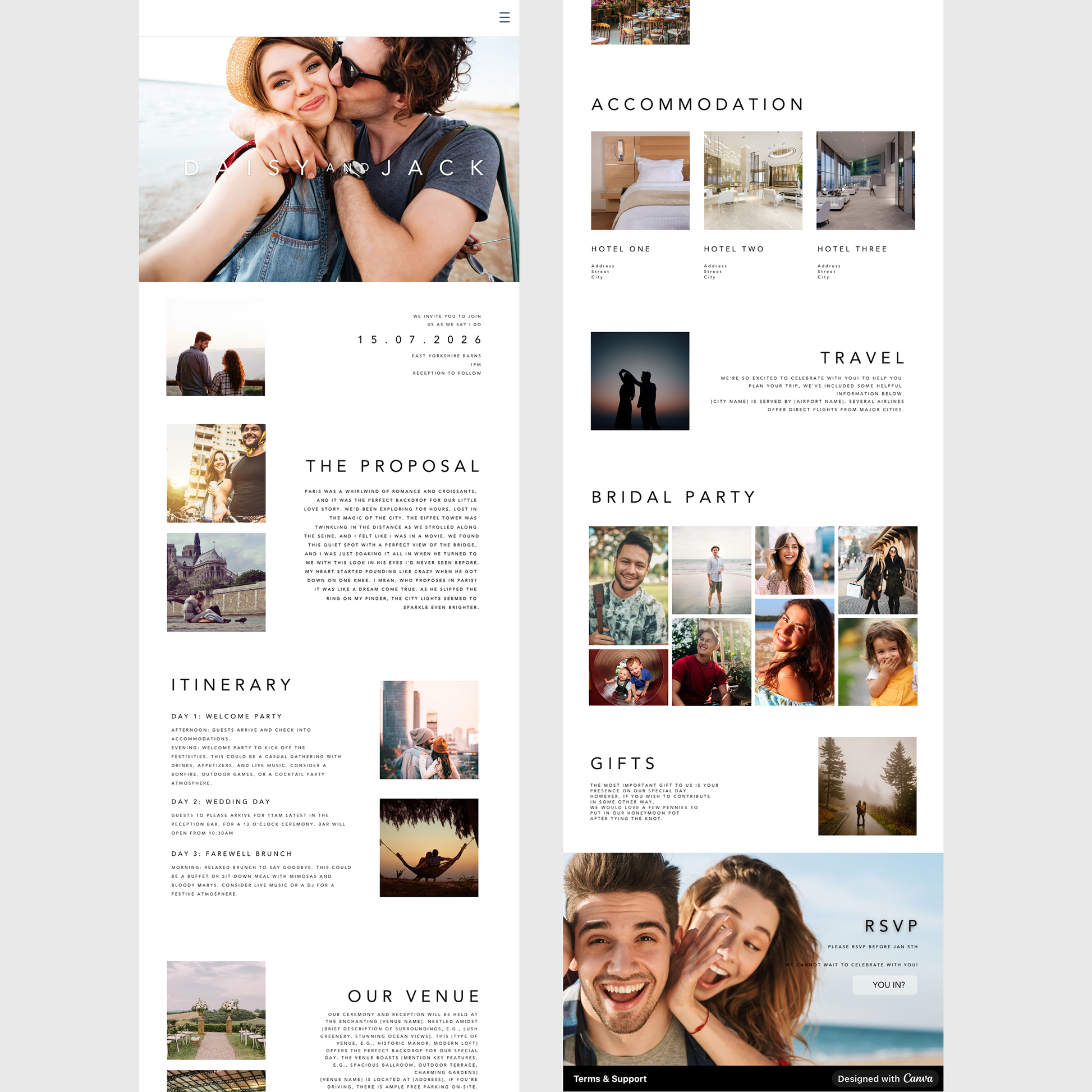 Daisy Wedding Website Template - Ivy and Gold Wedding Stationery