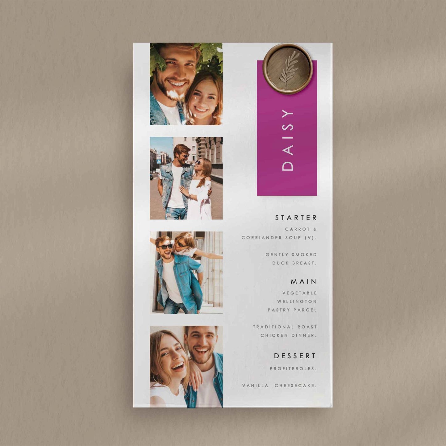 Daisy Menu - Ivy and Gold Wedding Stationery