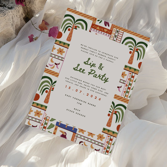 Darcy Tropical Sip & See Invitation & Digital Template Bundle