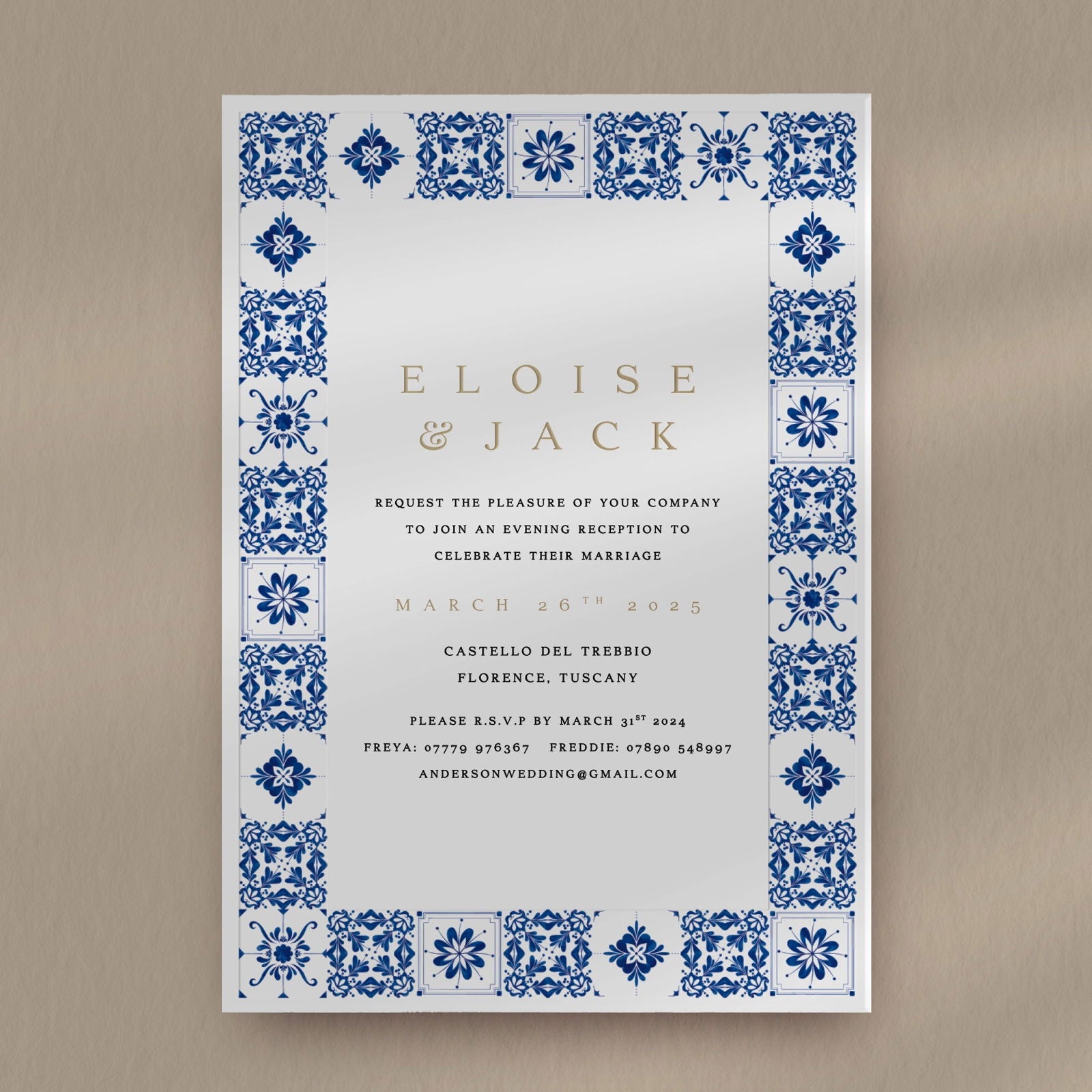 Eloise Evening Invitation - Ivy and Gold Wedding Stationery