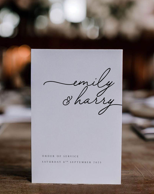 Emily | Contemporary Wedding Order Of Service - Ivy and Gold Wedding Stationery