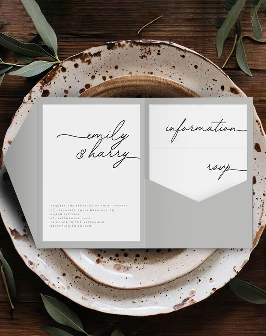 Emily | Contemporary Pocketfold Invitation - Ivy and Gold Wedding Stationery