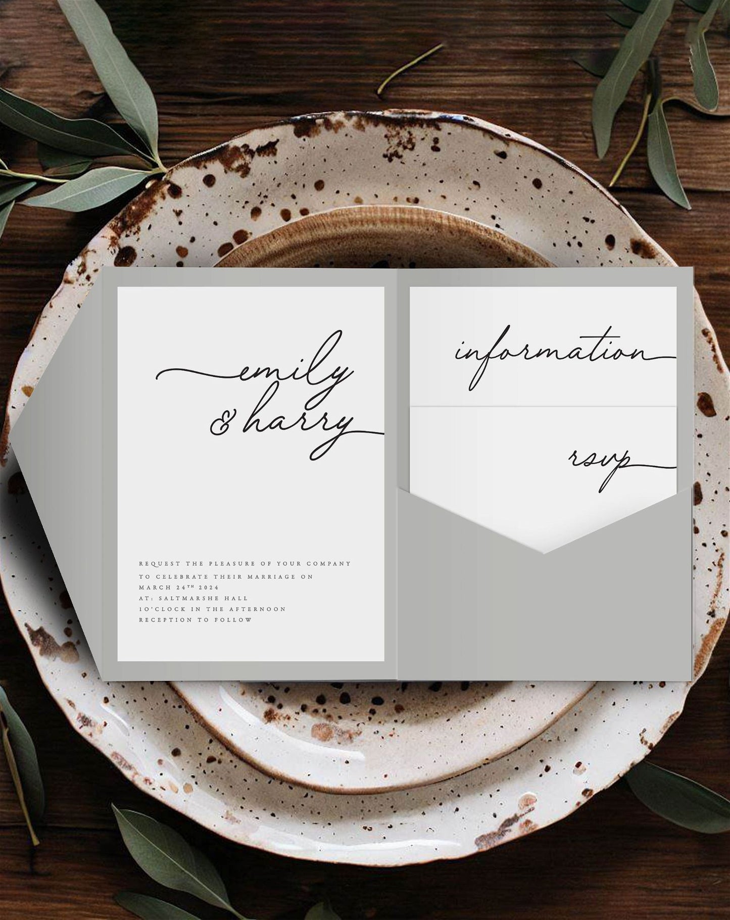 Emily | Contemporary Pocketfold Invitation - Ivy and Gold Wedding Stationery - #original_alt_text# 