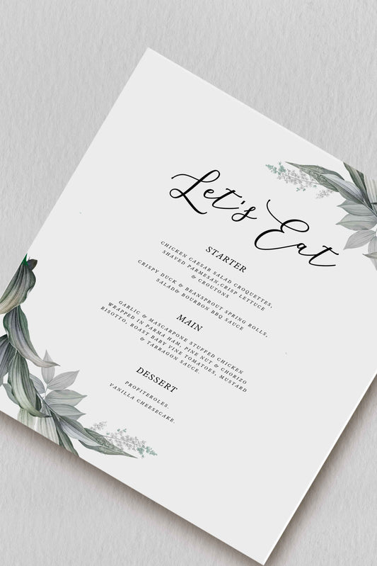 Emma | Greenery Wedding Menu - Ivy and Gold Wedding Stationery