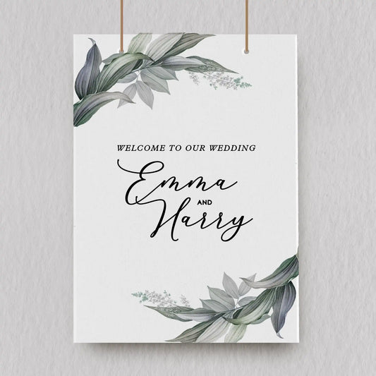 Wedding Welcome Sign With Greenery Design