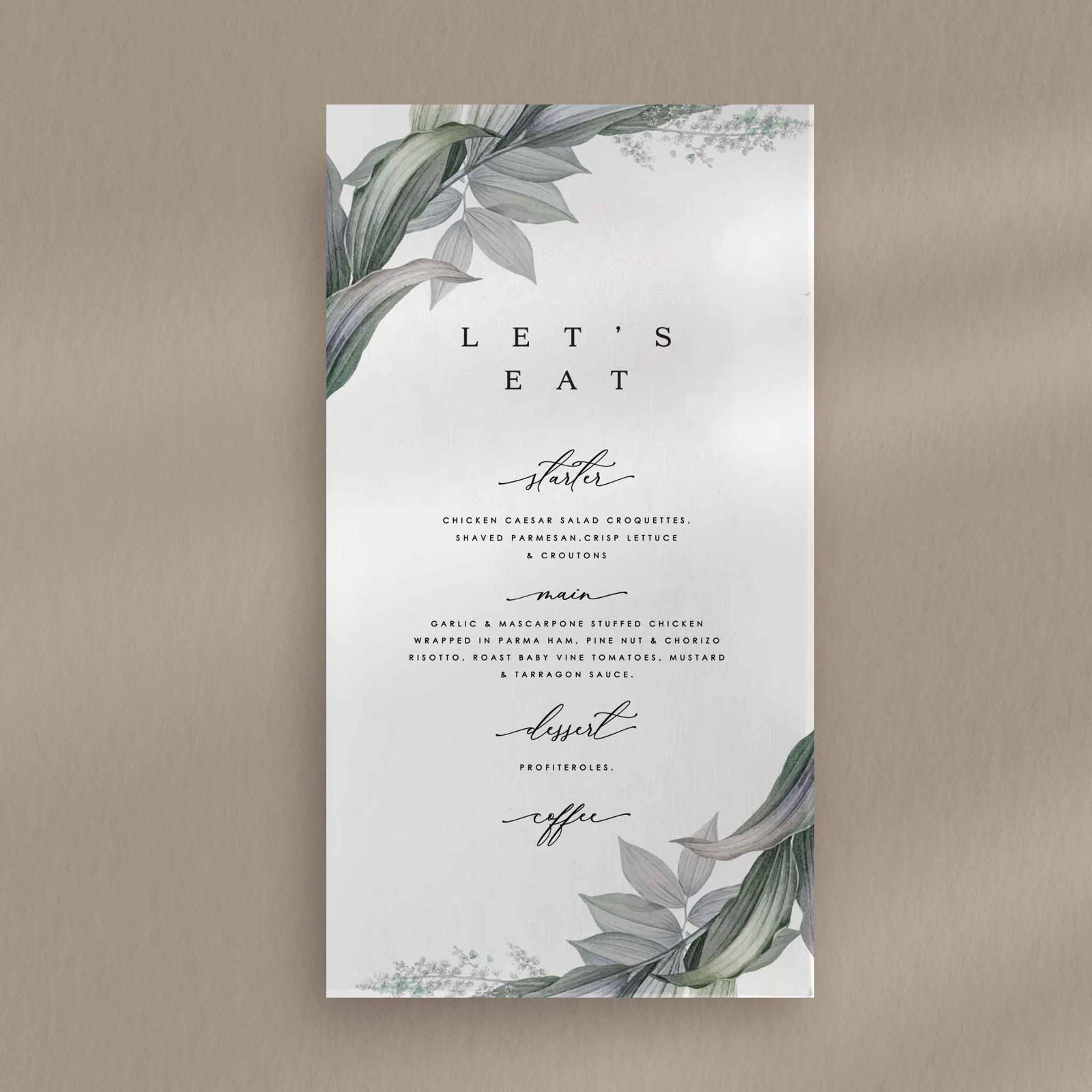 Emma Menu - Ivy and Gold Wedding Stationery