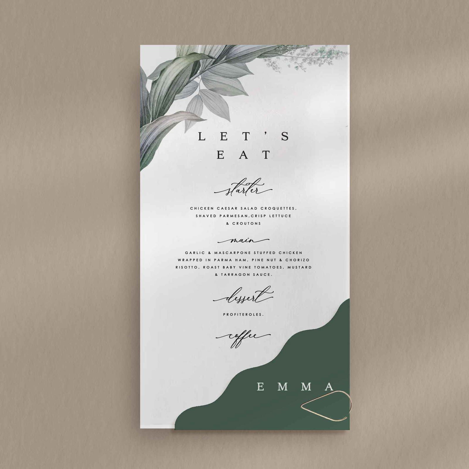 Emma Menu - Ivy and Gold Wedding Stationery