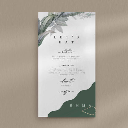 Emma Menu - Ivy and Gold Wedding Stationery
