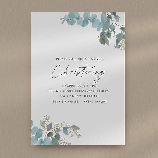 Olive Christening Invitation
